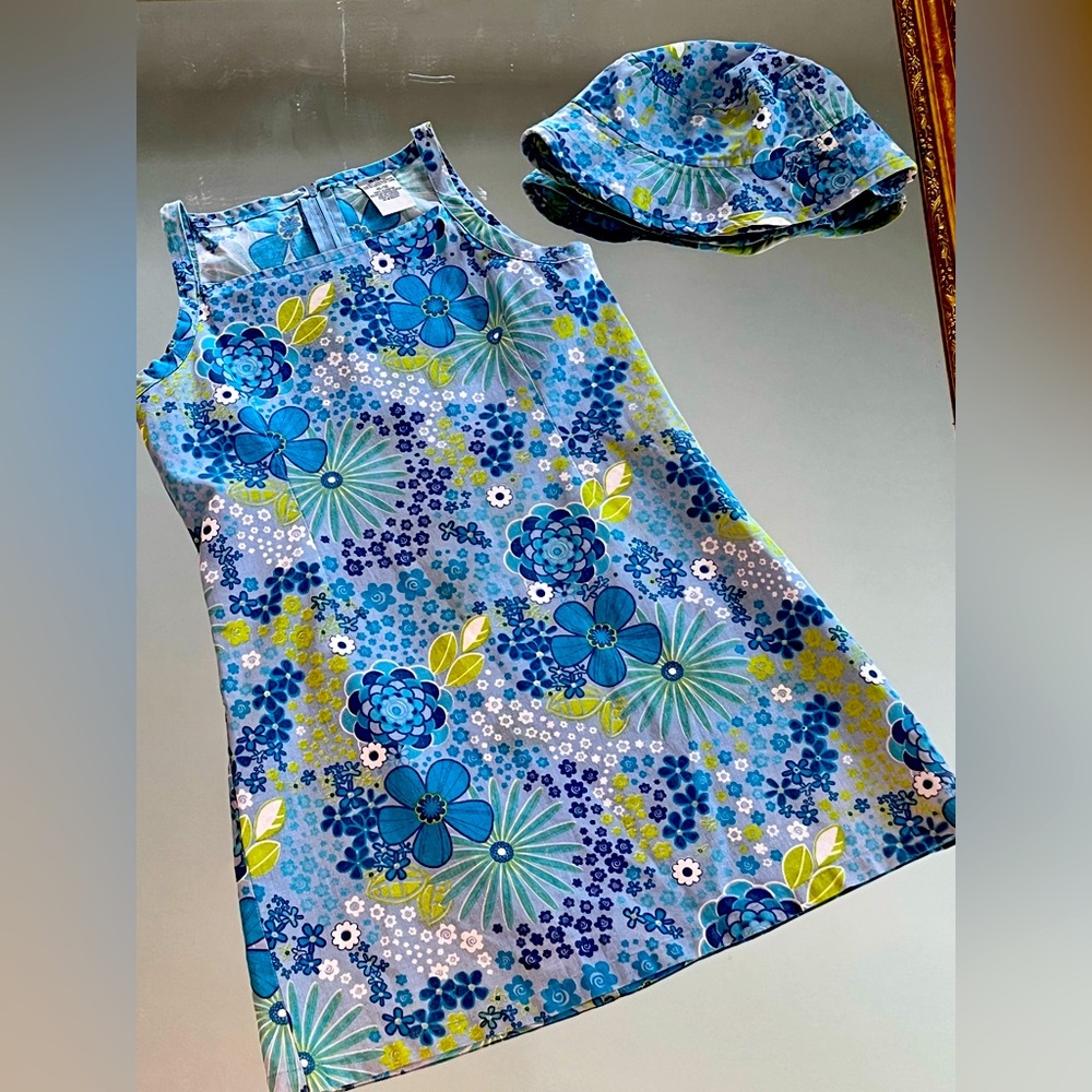 Girls Size 10/12 
Copper Key Summer Dress & Bucket Hat 
Boho Hippie Print